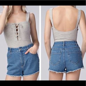 Knit lace up bodysuit